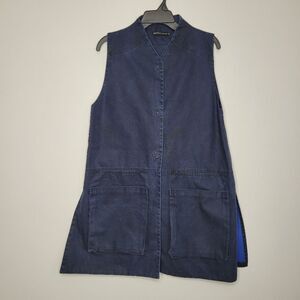 Matthildur dark blue Pima cotton Lagenlook luxury sophisticated snap front vest